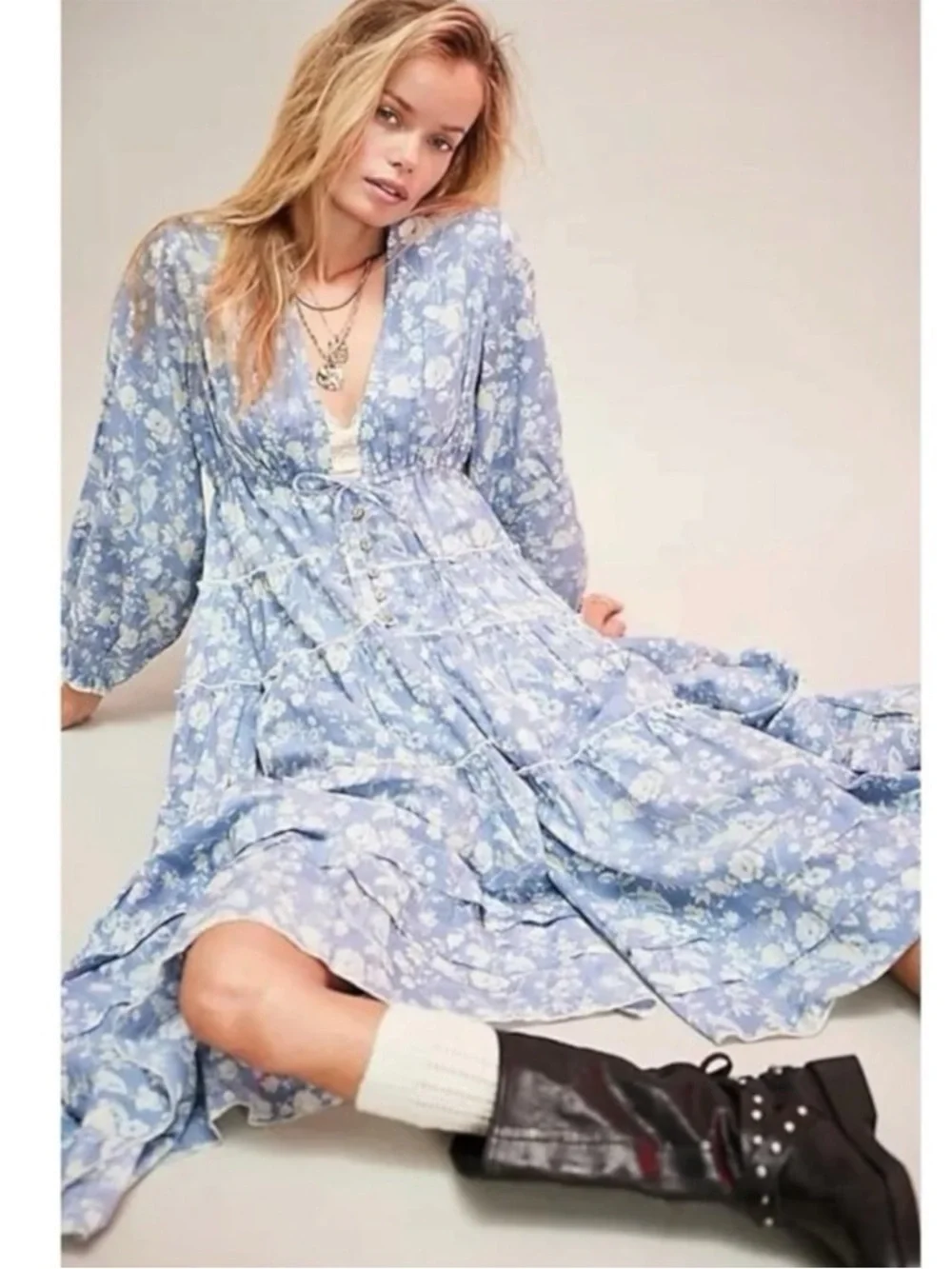 Free People Ethereal Dainty Cottage Pappiet Midi Dress Bluebell Maxi Top Large